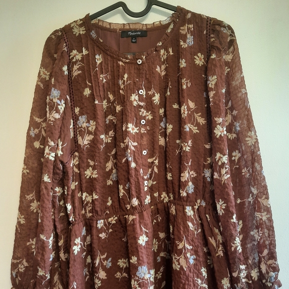 Madewell Norma Rae Floral Print Long Sleeve Dress In Dark Merlot - Picture 7 of 16